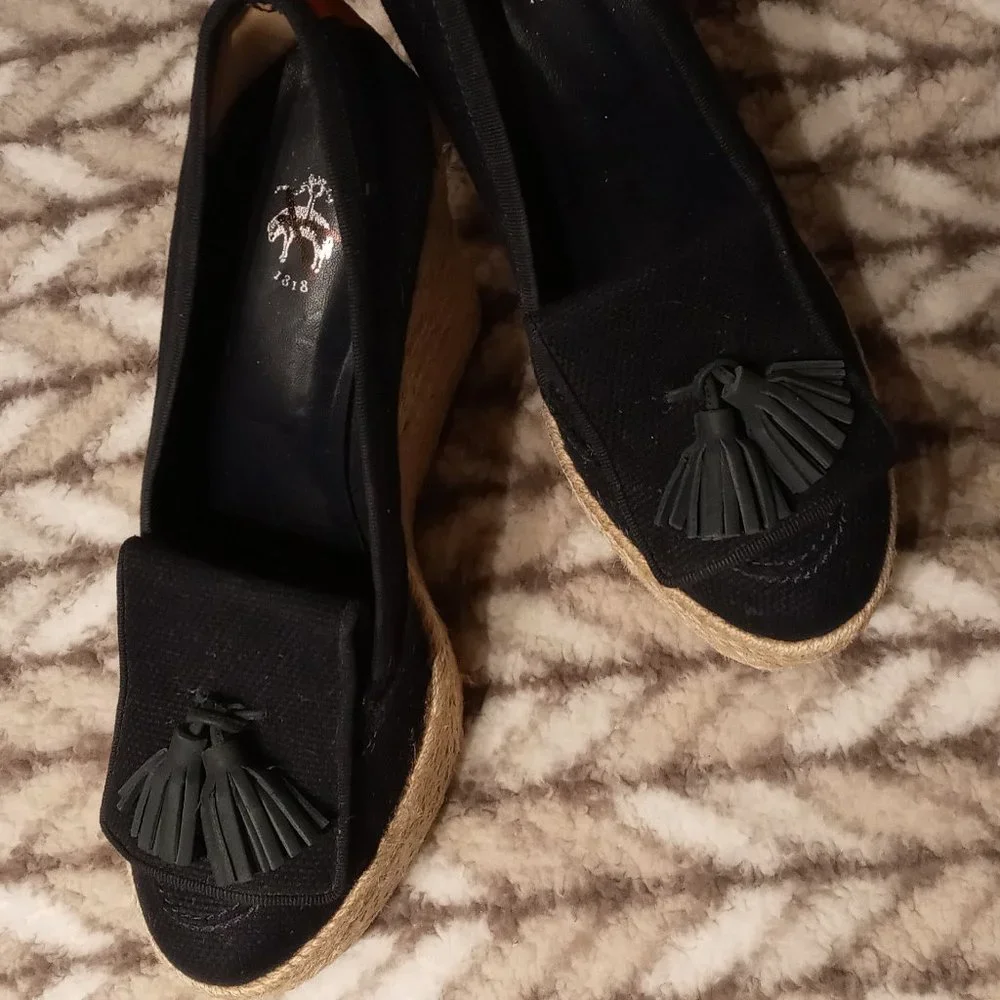Navy blue Espadrille Tassel platform high heel wedge Women shoe